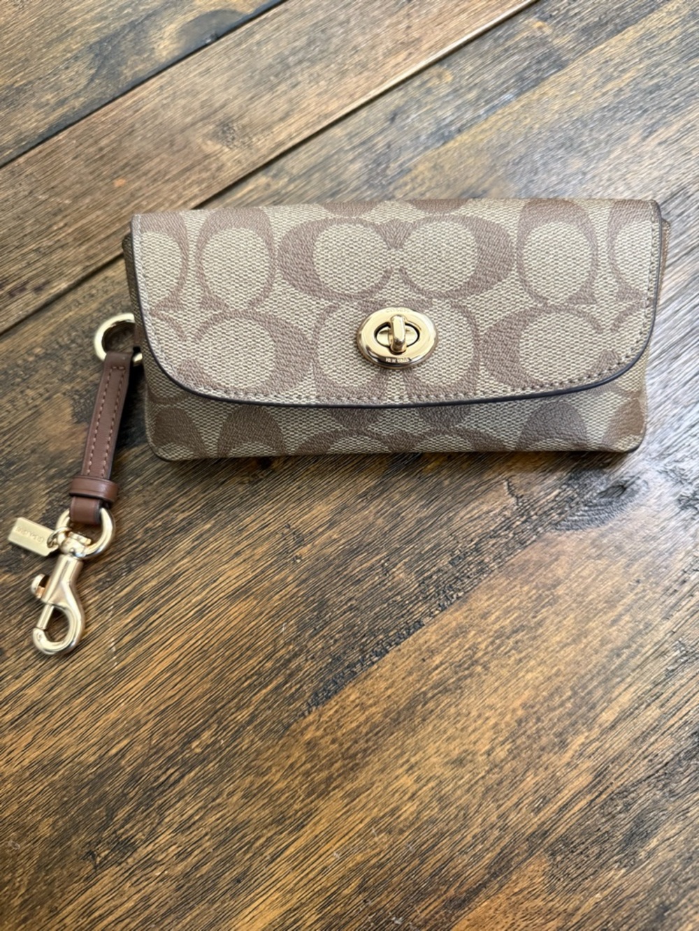 Coach Signature Canvas Sunglasses Case in Brown and Tan